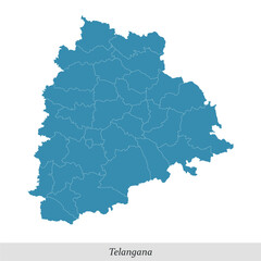Fototapeta premium map of Telangana is a state of India with districts