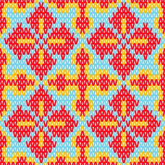 Floral Knitting Seamless Pattern.  Vector design for fabric, tile, wrapping, clothing, wallpaper, and background