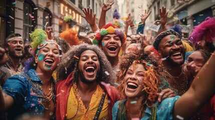 Brazilian carnival - Happy people celebrating brazilian carnival, Generative ai