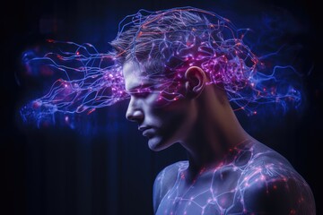 Sleep routine, sleep aids treatment. Human Brain sleep technology and environment, sleeping health and quality. Brain waves sleep assessment and physiology research, circadian rhythms deep sleep phase