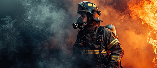 Burning fire smoke firefighter emergency service. Creative Banner. Copyspace image