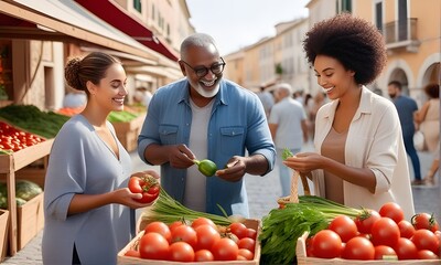 Diverse Female and Male Business Partners Pose for Portrait, Old Friends Manage a Successful Organic Farmers Market Market with Natural Farm Produce