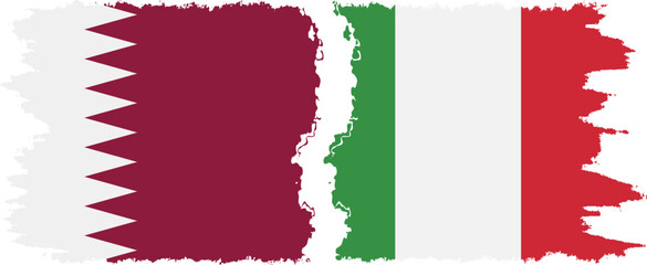 Italy and Qatar grunge flags connection vector