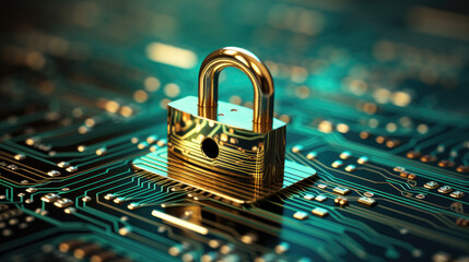 padlock on circuit board, Secure business information management