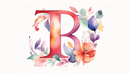 Alphabet letter A , Monogram A in Watercolor Floral Style on White background