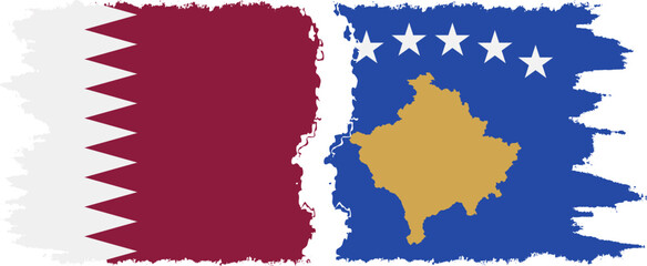 Kosovo and Qatar grunge flags connection vector
