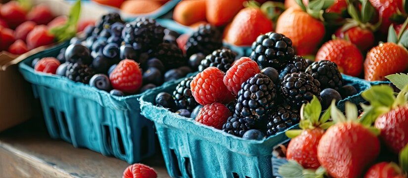 Farm fresh organic berries with vibrant colors ready to sell to customers at a local farmer s market. Creative Banner. Copyspace image