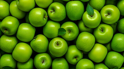 Background of green apples. View from above.