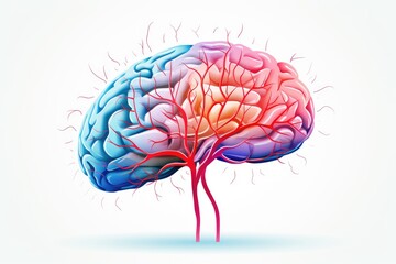 Human brain creative colorful skull, left and right brain hemisphere, cerebral human mind Illustration, brain, hemisphere. Colorful business vector, agile brain hemispheres synapses communicating