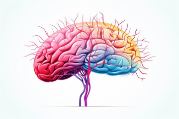 Human brain creative colorful skull, left and right brain hemisphere, cerebral human mind Illustration, brain, hemisphere. Colorful business vector, agile brain hemispheres synapses communicating