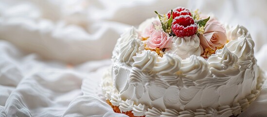 Detail of a cake with decoration for baby baptism. Creative Banner. Copyspace image