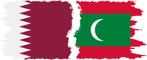 Maldives and Qatar grunge flags connection vector