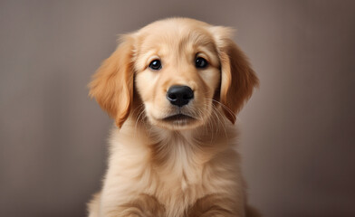 small golden retriever puppy on a light background