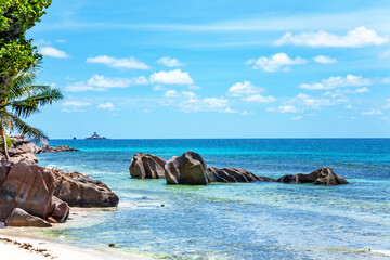 East coast of Island La Digue, Republic of Seychelles, Africa.