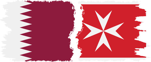 Malta and Qatar grunge flags connection vector