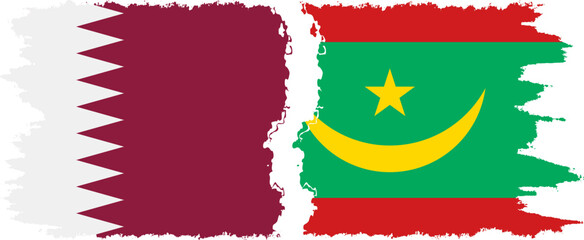 Mauritania and Qatar grunge flags connection vector