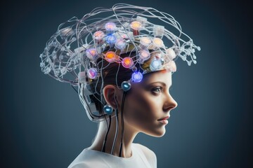 Obraz premium Neuronal learning, 3d neurons forge new connections, strengthening the brain's cognitive abilities, Neurons in the brain act as messengers, brain's neurons fire in synchrony, deep concentration focus