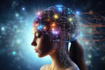 Fototapeta premium Neuronal learning, 3d neurons forge new connections, strengthening the brain's cognitive abilities, Neurons in the brain act as messengers, brain's neurons fire in synchrony, deep concentration focus