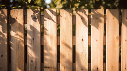 Wooden fence close-up in sunny weather, generative AI