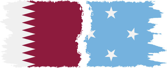 Federated States of Micronesia and Qatar grunge flags connection v - obrazy, fototapety, plakaty