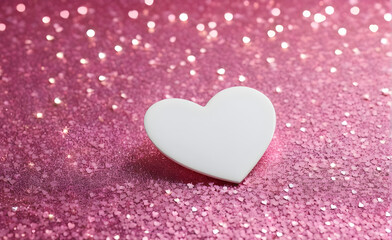 A small white heart on a sparkling soft pink background. Generative AI