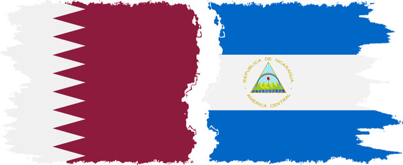 Nicaragua and Qatar grunge flags connection vector