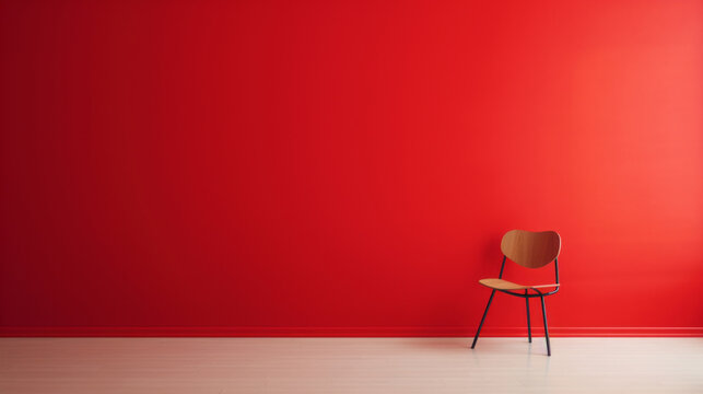 Minimalistic background with red wall and chair