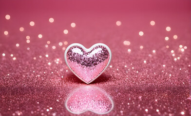 Obraz premium A small white heart on a sparkling soft pink background. Generative AI