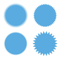 Set of vector starburst, sunburst badges. Different color. Simple flat style Vintage labels. Colored stickers. 66.11.