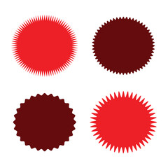Set of vector starburst, sunburst badges. Different color. Simple flat style Vintage labels. Colored stickers. 66.11.