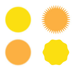 Set of vector starburst, sunburst badges. Different color. Simple flat style Vintage labels. Colored stickers. 66.11.