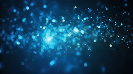Fototapeta premium Blue bokeh background, raining light, blurry lights, blurry background, blue confettis on a black background, underwater, night lights, city lights, haze, depth of field, round bokeh, circle bokeh