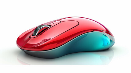 Technology, red computer mouse with white bacground and 3D
