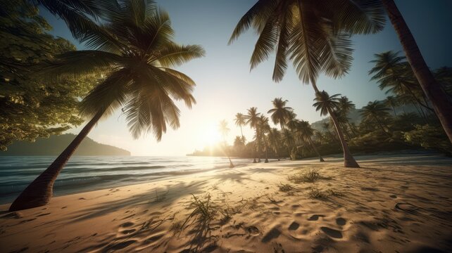 beautiful summer beach with palm tree for outdoor vacation