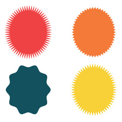 Set of vector starburst, sunburst badges. Different color. Simple flat style Vintage labels. Colored stickers. 66.11.