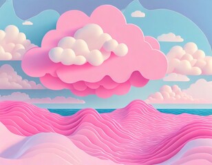 Fototapeta na wymiar Pink 3d render background of a sunset with clouds and water, design for wallpaper, banners, web design and canvas