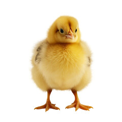 A cute yellow little chick on a white or transparent background. baby chicken. PNG.