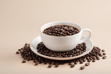 Fototapeta premium A white cup filled with coffee beans