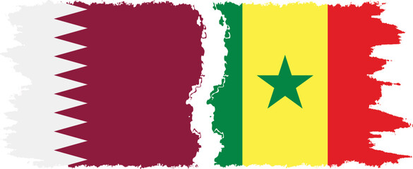 Senegal and Qatar grunge flags connection vector