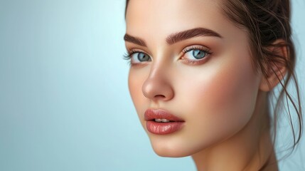 Obraz premium Beautiful young woman with clean fresh skin on face . Girl facial treatment . Cosmetology , beauty and spa .