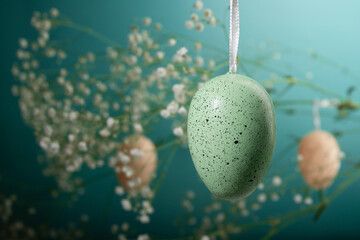 Easter egg hunt, hanging decoration, spring flowers, festive card