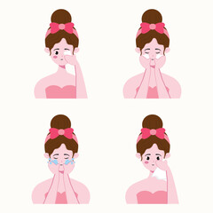 vector illustration of steps to clean the face