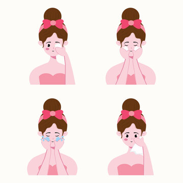 vector illustration of steps to clean the face