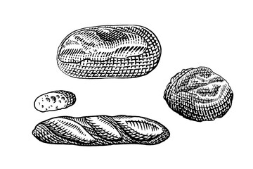 hand drawn vector sketch illustration of fresh bread, bakery, bread.