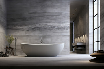 Fototapeta na wymiar Minimal design modern bathroom interior with brown and gray color marble pattern