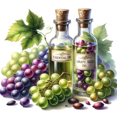 Grape Seed Essential Oil Bottles Illustration