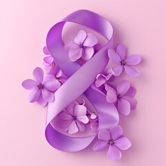 A captivating greeting card template for March 8, featuring a ribbon in the form of an 8, celebrating International Women's Day. The design, in a lovely purple lilac color, serves as an exquisite mock
