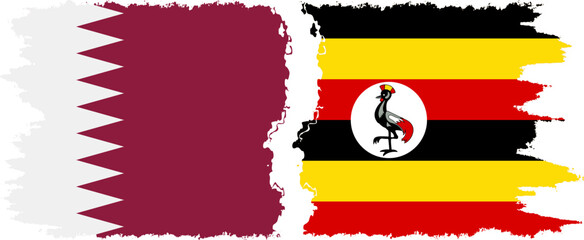 Uganda and Qatar grunge flags connection vector
