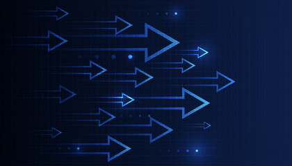 blue glowing arrow light background. Future digital growth technology