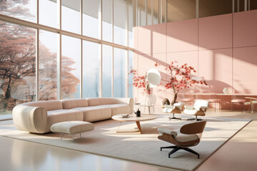 Modern bauhaus home interior design blush colors - obrazy, fototapety, plakaty